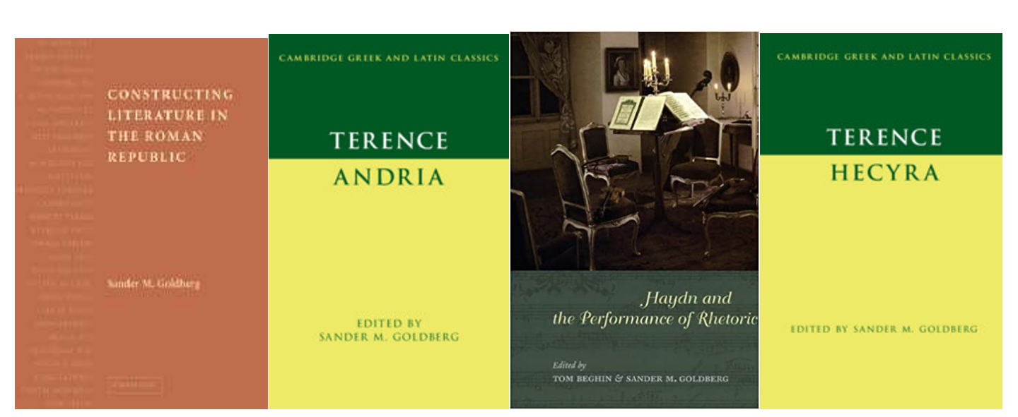 Covers of four books: Constructing Literature in The Roman Republic, Cambridge Greek and Latin Classics, Terence: Andria, Haydn and the Performance of Rhetoric, Cambridge Greek and Latin Classics, Terence: Hecyra